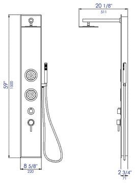 Black Glass Shower Panel with 2 Body Sprays and Rain Shower Head