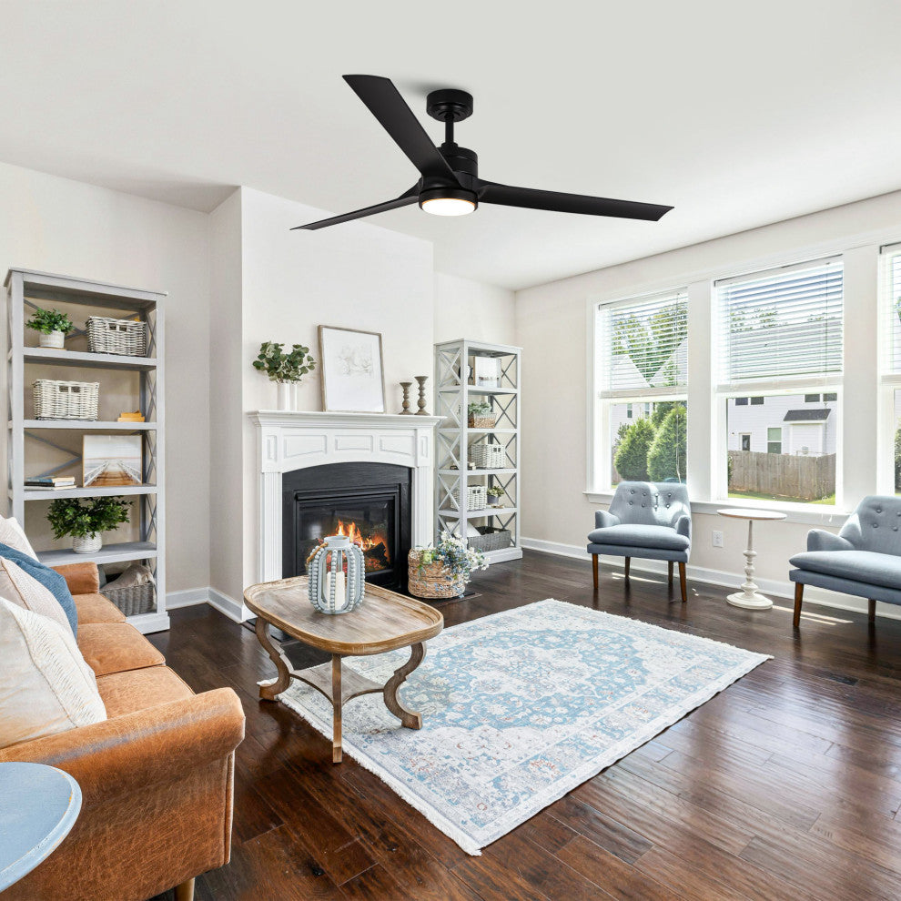 60-inch Modern ABS 3-Blade Black Ceiling Fan with Light