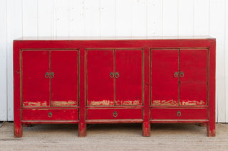 Long Red Lacquered Asian Sideboard