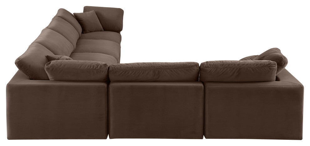 Comfy Upholstered L-Shaped Modular Sectional, Brown, 6-Piece: 3 Armless Chair, 3 Corner Chair, Velvet