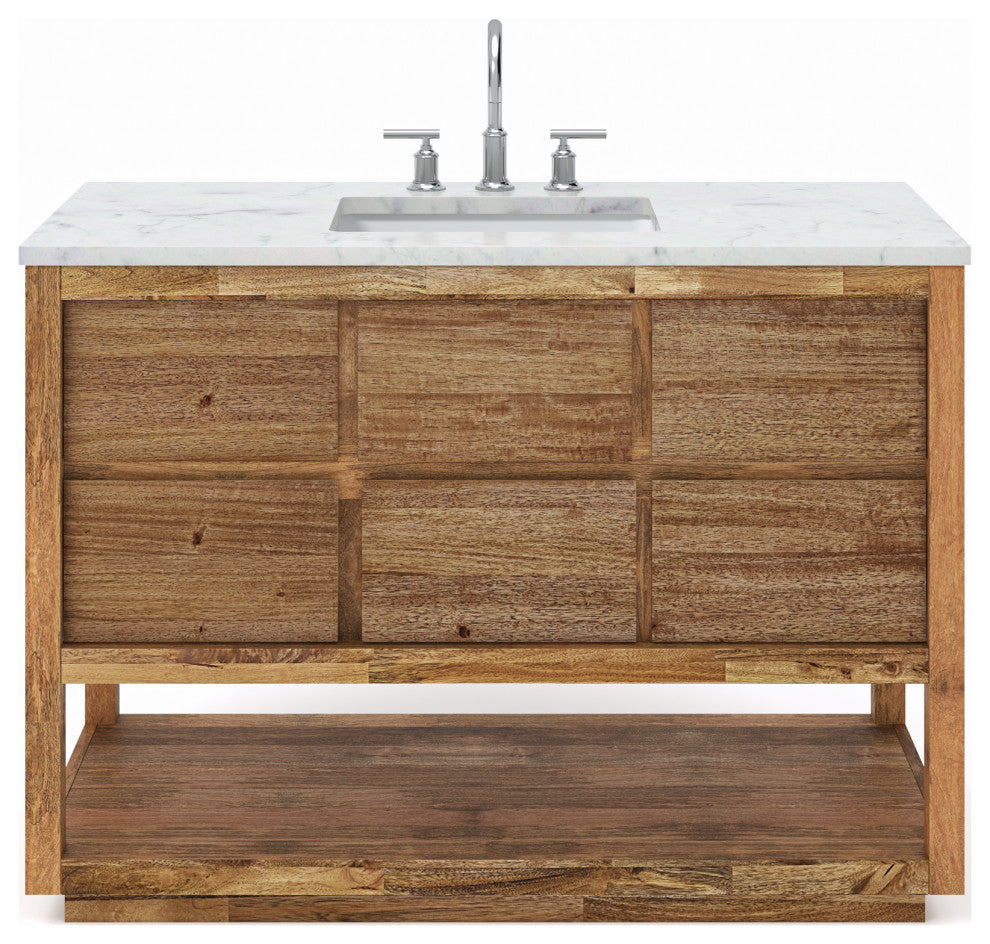 Oakman Marble Top Vanity in Mango Wood with Faucet, 48, Vanity With Chrome Faucet