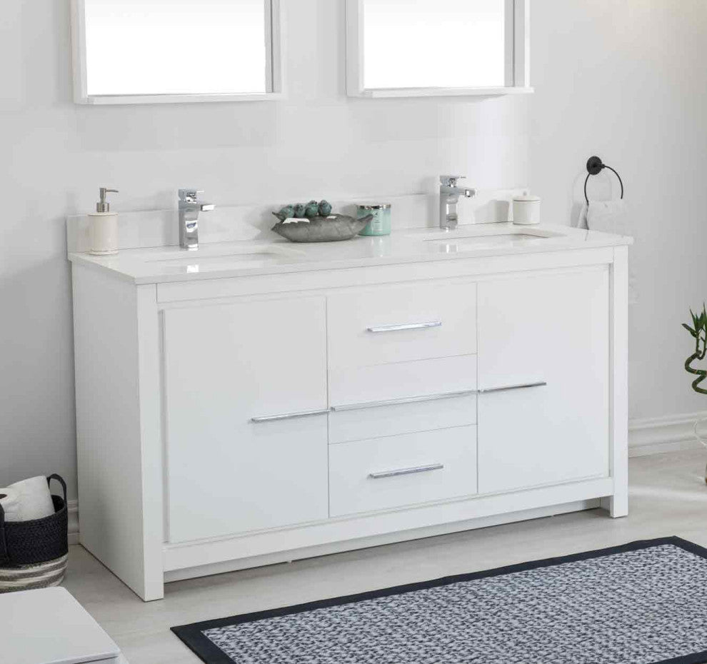 Mila Collection 60" Bathroom Vanity With Sink, Mirror, Countertop, Snow White