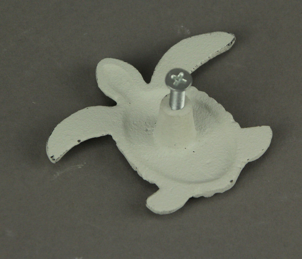 Cast Iron Sea Turtle Handle Drawer Pull Cabinet Knob Beach Decor Set of 12 Whit