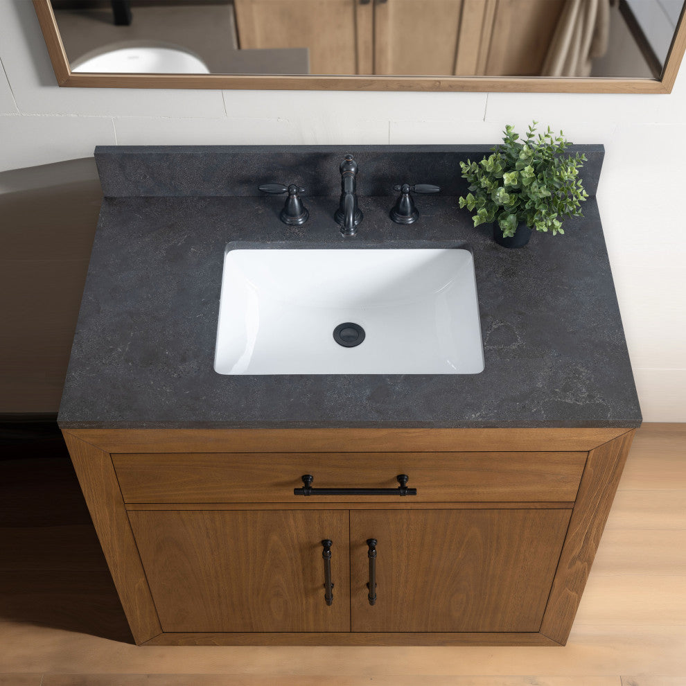 Vanity Art Bathroom Vanity With Sink, Tan, 36" Single, Black Limestone Top