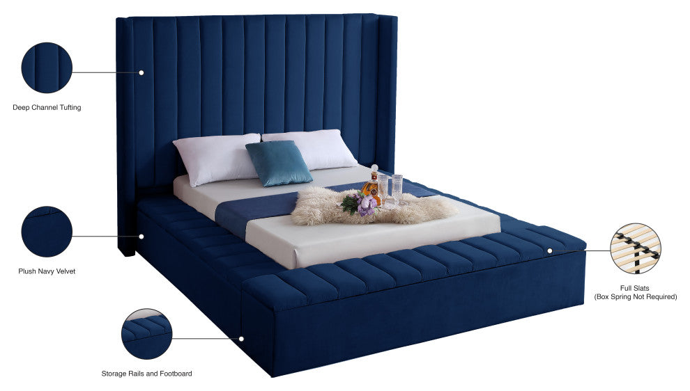 Kiki Velvet Bed, Navy, King
