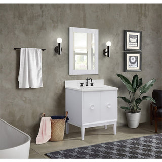 31" Single Vanity, White Finish With White Engineered Stone Top And Oval Sink