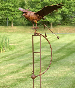 Large Iron Rocking Owl "Winslow" with Moving Wings Garden Stake