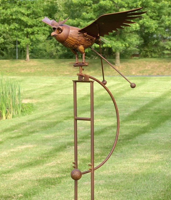 Large Iron Rocking Owl "Winslow" with Moving Wings Garden Stake
