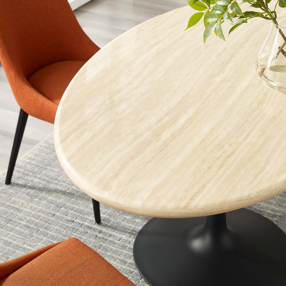 Lippa 60" Oval Artificial Travertine Dining Table, Black Travertine