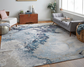 Oria Industrial Abstract Area Rug, Blue/Gray/Ivory, 5'x8'