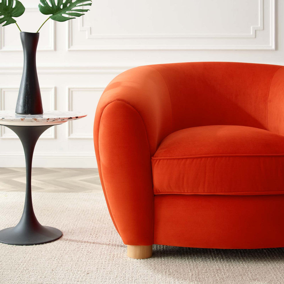 Armchair Accent Chair, Velvet, Orange, Modern, Living Lounge Hotel Hospitality