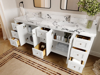 Nashville 84" Double Sink Bath Vanity, White 2" Viola Brown