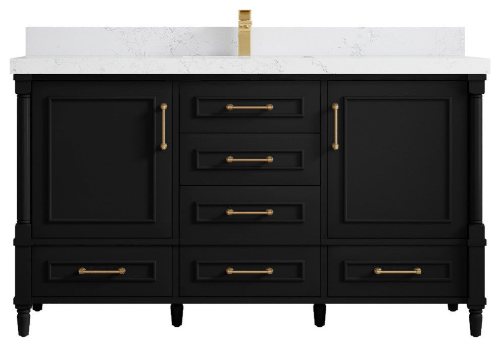Aberdeen 60 Single Bathroom Vanity in Black 2" Empira Quartz