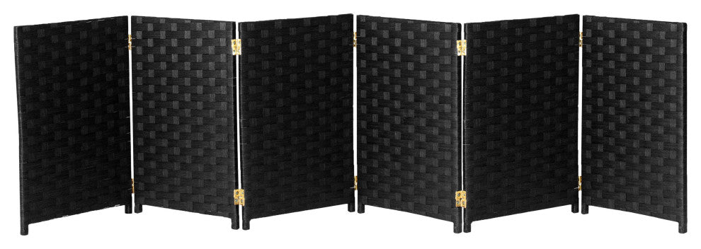 2 ft. Short Woven Fiber Room Divider 6 Panel Black