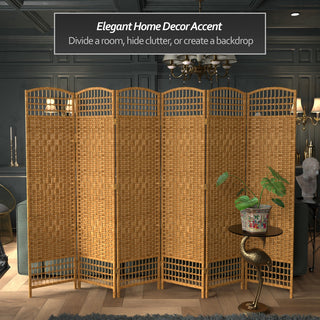 5 1/2' Tall Fiber Weave Room Divider, Light Beige, 6 Panel