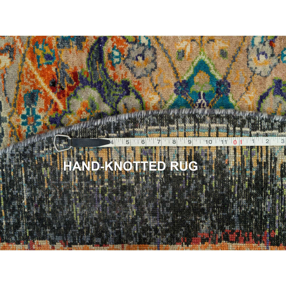 Orange, Ancient Ottoman Erased Design, Wool, Hand Knotted Round Rug, 6'1"x6'1"