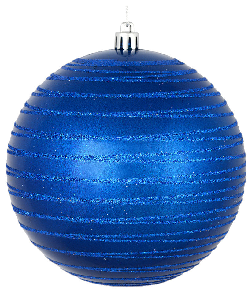 Vickerman N187602D 4" Blue Candy Finish Ball Ornament With Glitter Lines