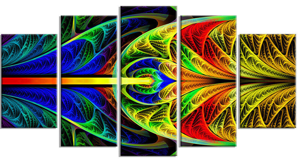 Colorful Stained Glass Texture, Contemporary Wall Art Canvas, 60"x32", 5 Panels