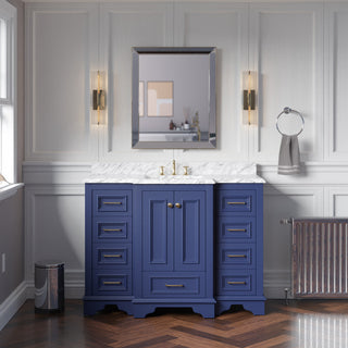 Nantucket 48" Bathroom Vanity, Royal Blue, Carrara Marble
