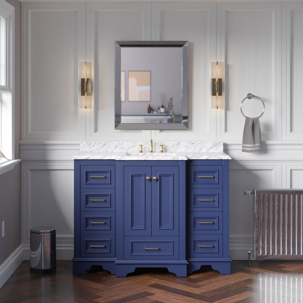 Nantucket 48" Bathroom Vanity, Royal Blue, Carrara Marble