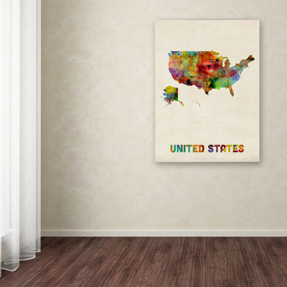 'US Watercolor Map' Canvas Art by Michael Tompsett