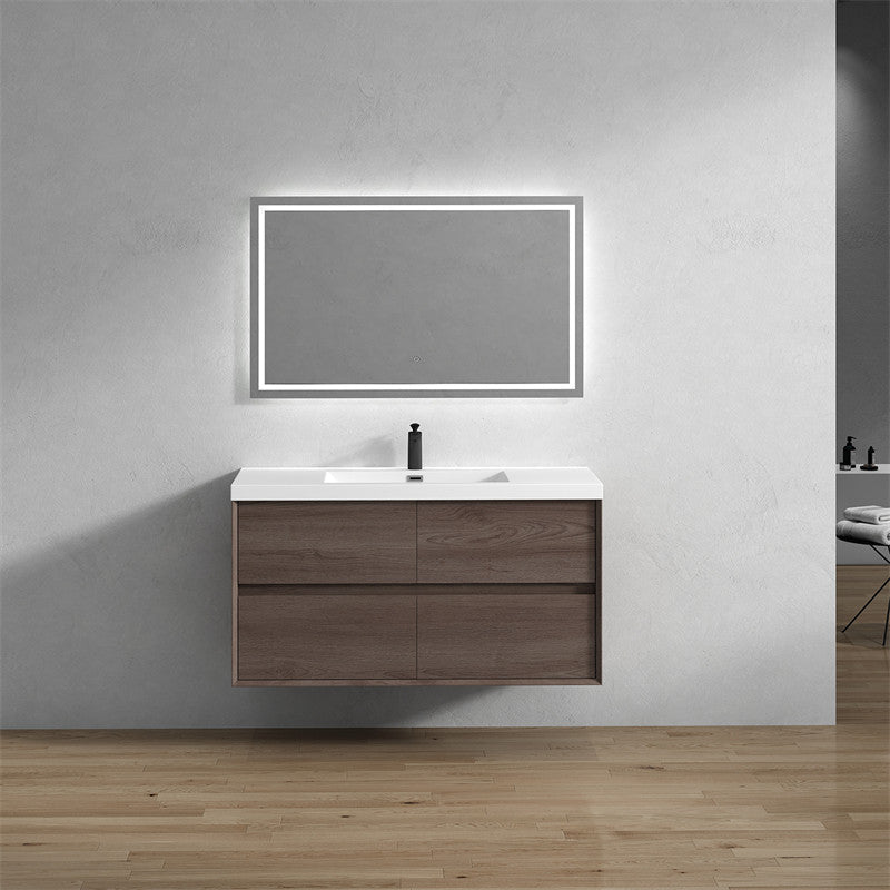 Ashley 48'' Floating Vanity, Acrylic Top, Single Sink, Red Oak