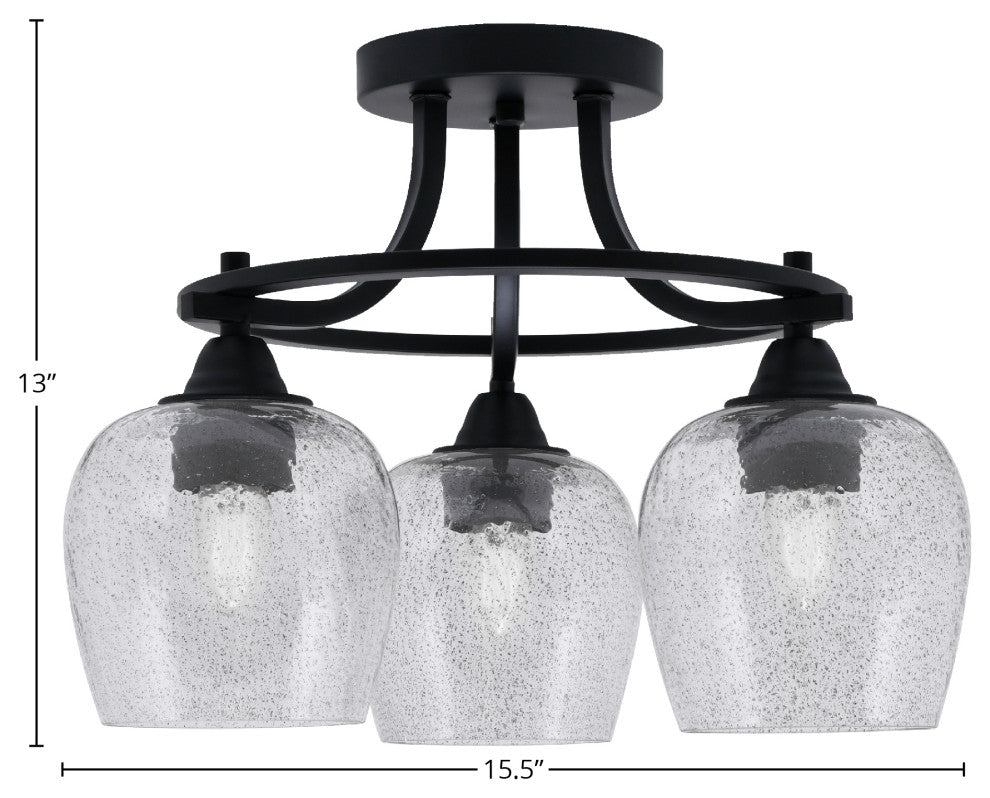 Paramount 3-Light Semi-Flush Light, Matte Black, 6" Smoke Bubble Glass