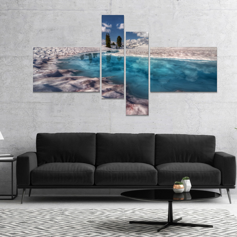 Amazing Blue Melt Lake in Fog, Large Landscape Canvas Print, 60"x32", 4 panels