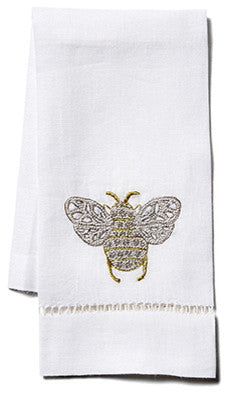 Bee Fingertip Towel, White Linen