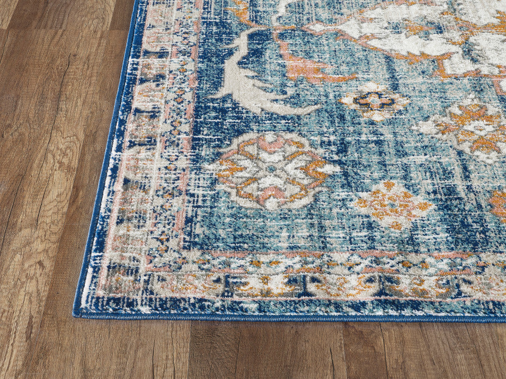 Abani Porto PRT170A Traditional Medallion Blue and Orange Area Rug