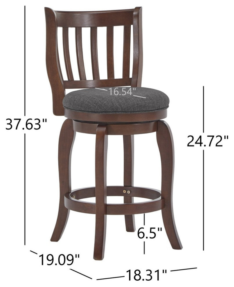 Rosann Slat Back Linen 24" Swivel Counter Stool, Dark Grey