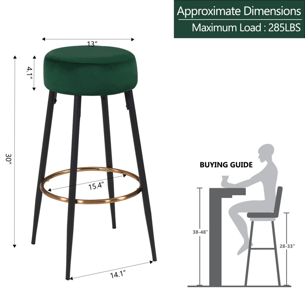 Minimalist Round Bar Stools, Dark Green - 1 Piece, 30 Inch