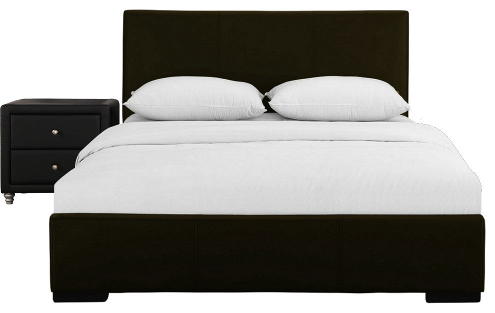 Brown Upholstered Full Platform Bed With Nightstand