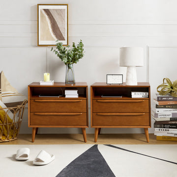 Drawer Nightstand With Built-In Outlets, Set of 2, Acorn