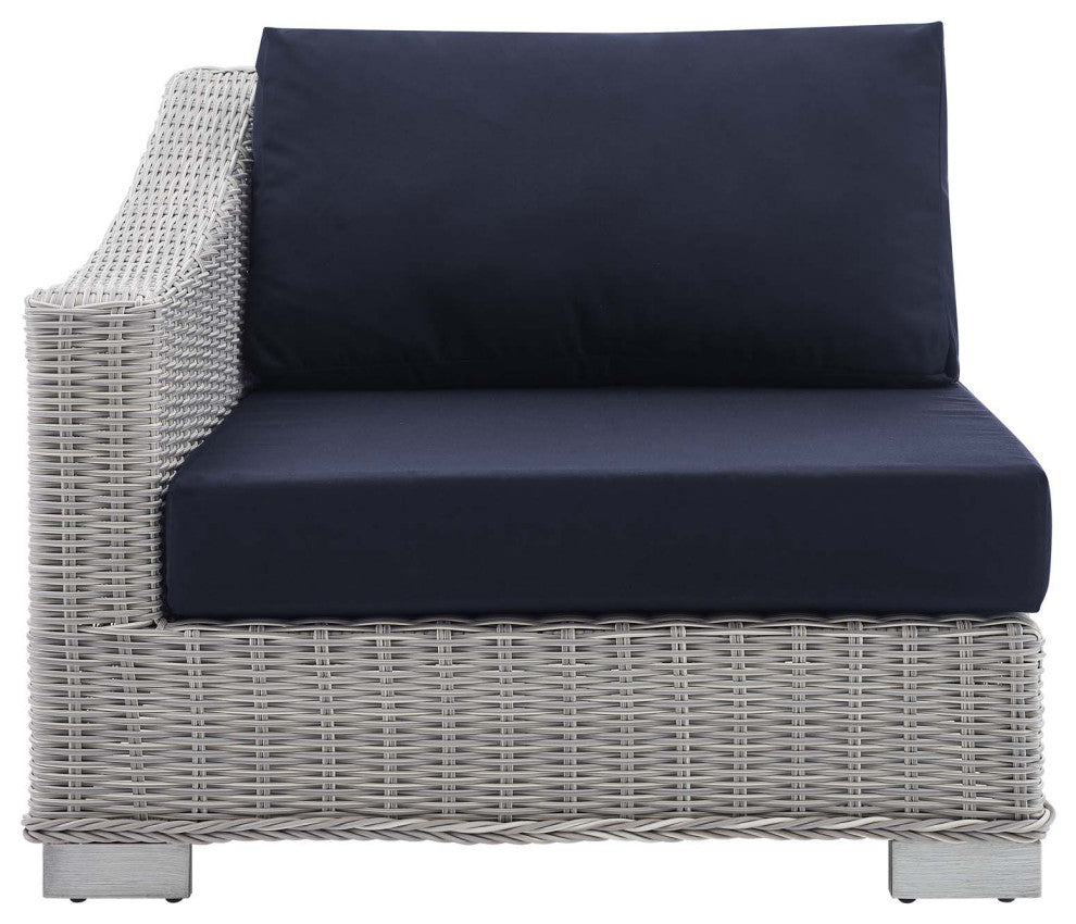 Lounge Chair, Sunbrella, Rattan, Wicker, Gray Blue Navy, Modern, Outdoor