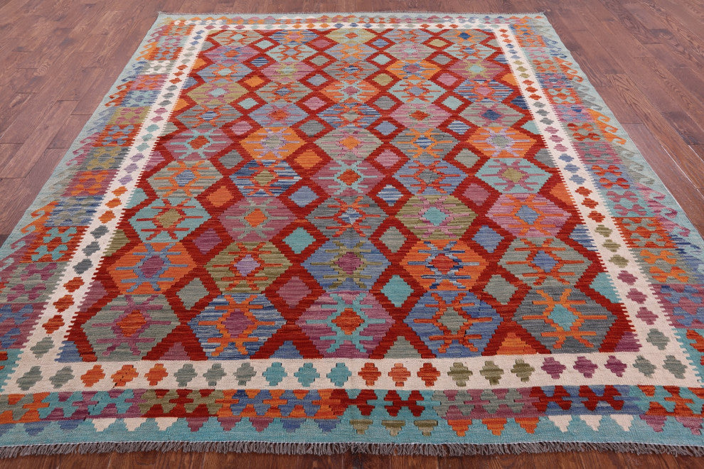 Wool On Wool Flat Weave Kilim Reversible Rug 8' 10" X 9' 6" - Q12542