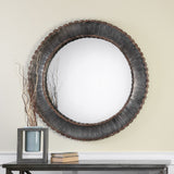 Bronze Metal Strips Round Wall Mirror, Large 46" Industrial Loft