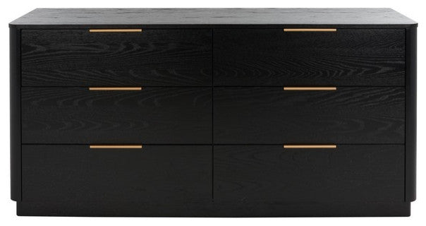 Safavieh Couture Gabrietta 6 Drawer Wood Dresser Black / Gold