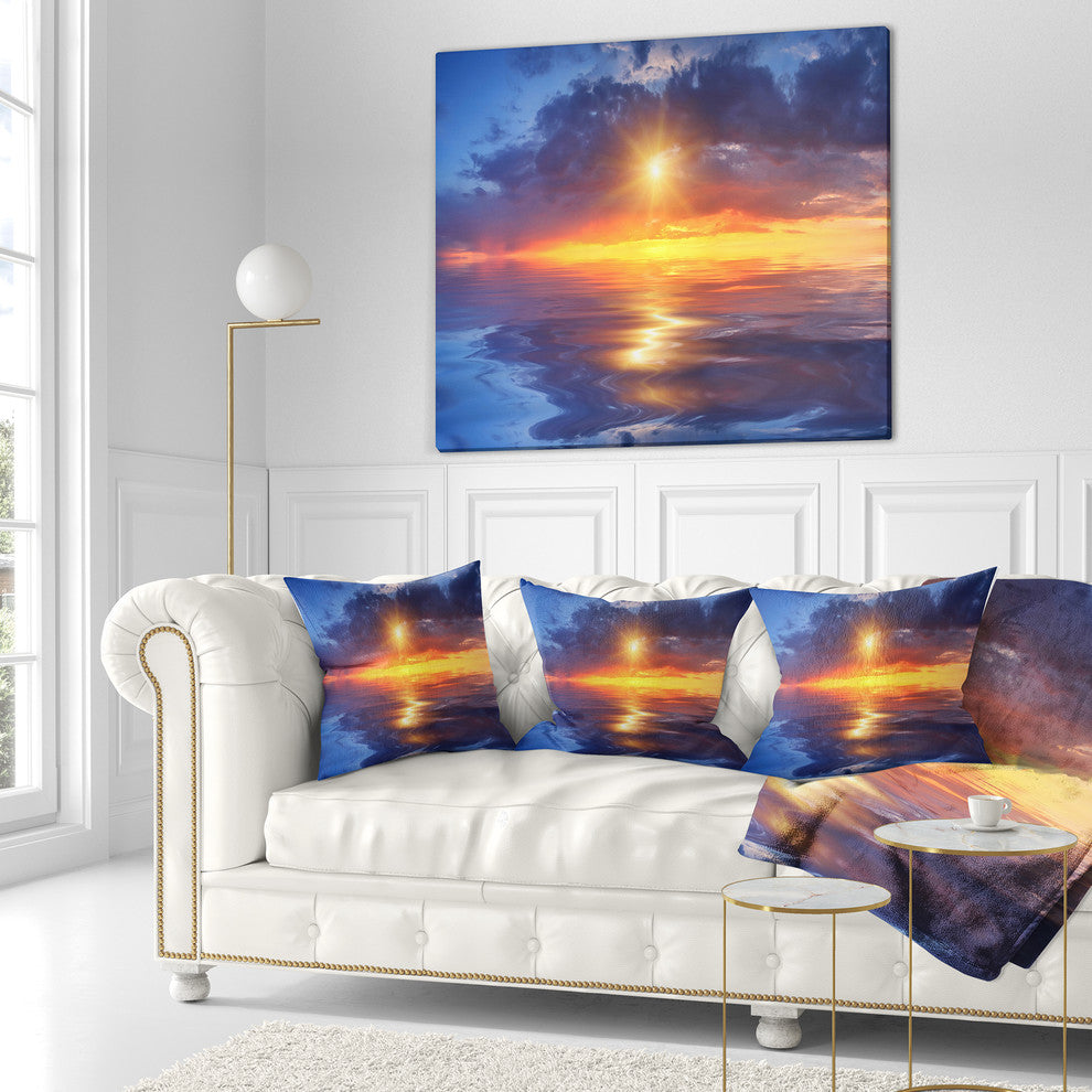 Cloudy Sunset Reflection in Lake Cityscape Throw Pillow, 18"x18"
