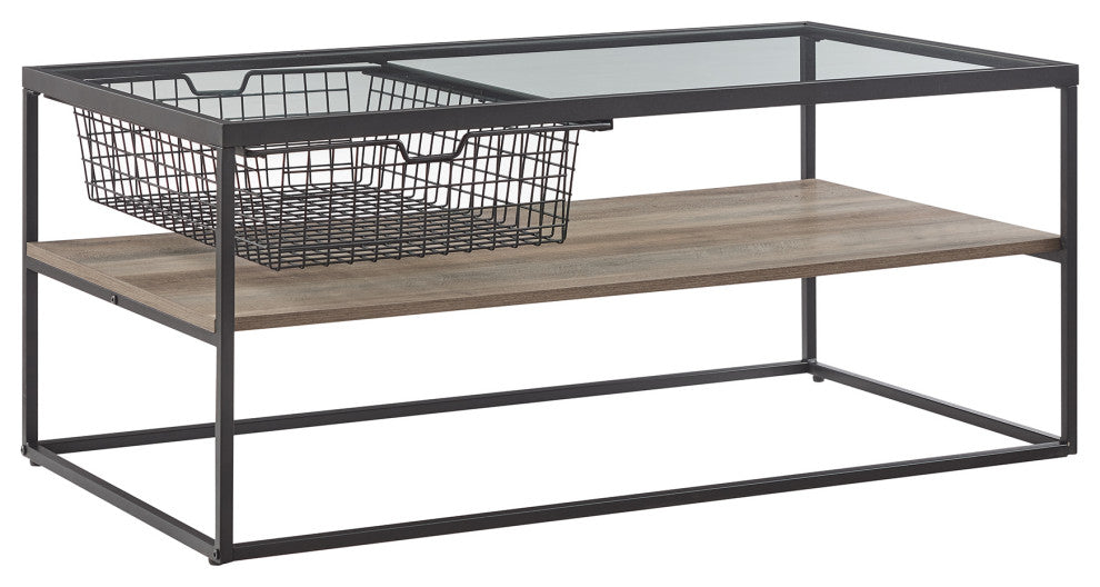 42" Mesh Drawer Coffee Table - Grey Wash