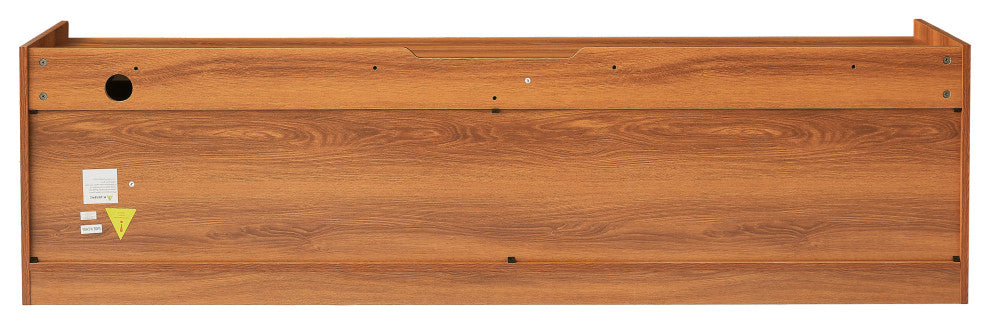 GDF Studio 4-Drawer Storage TV Stand, LED Lighting & Charging Ports, Espresso