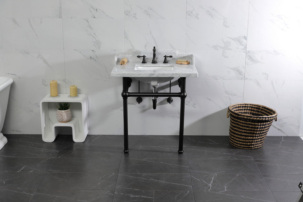 Kingston Brass LMS3030MBSQ0 30" Carrara Marble Console Sink, Legs
