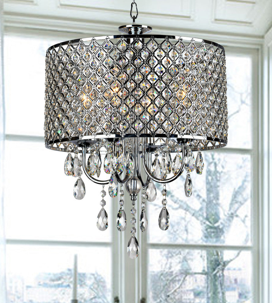 Alice Chrome Finish 4-light Round Crystal Chandelier