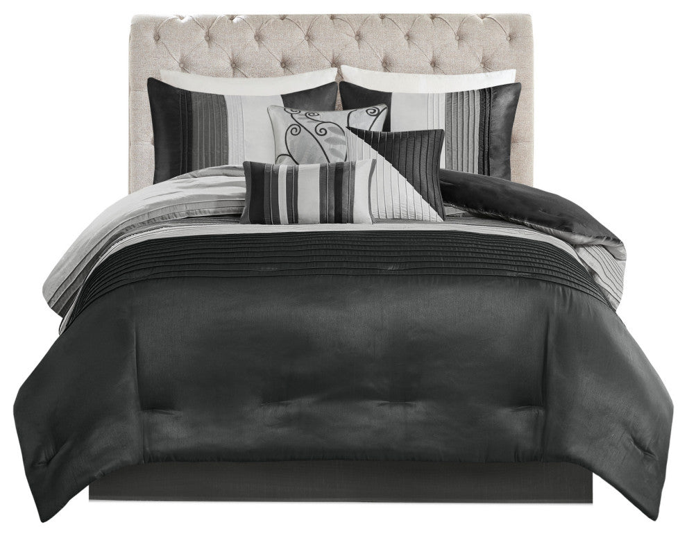Madison Park Amherst 7 Piece Comforter Set, Black
