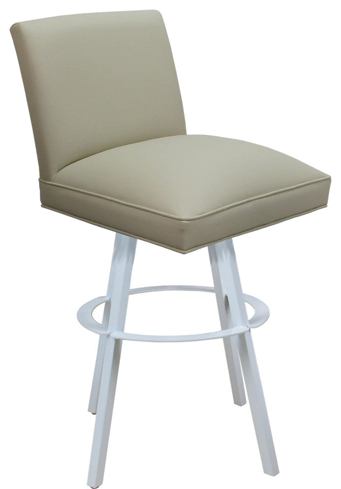 Swivel Sommerville Stool on Warren Base, Ocean Beige Vinyl - White, 26"