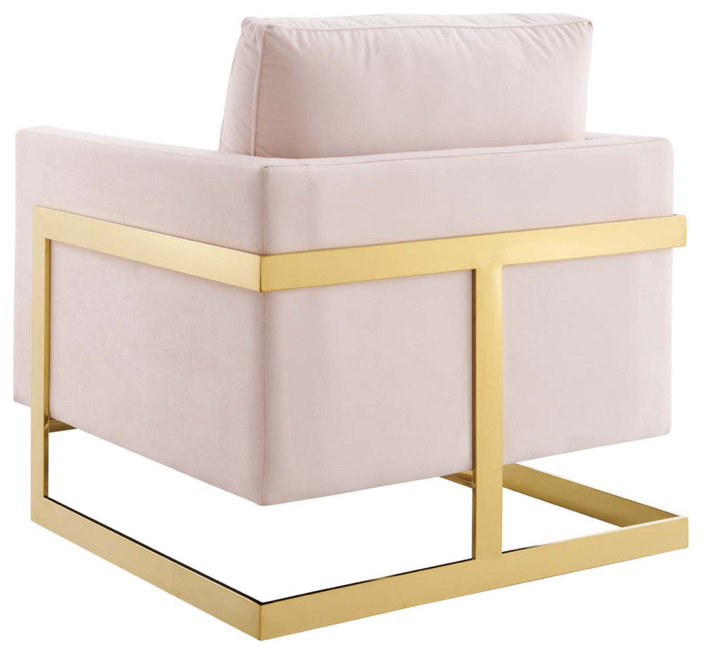 Accent Chair, Velvet, Metal, Gold Pink, Modern, Living Lounge Hotel Hospitality