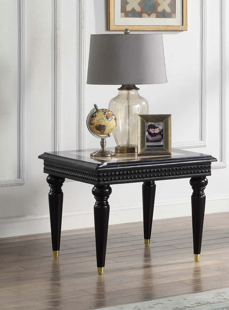 Lv01159 End Table With Marble Top, Marble Top & Black Finish, Tayden