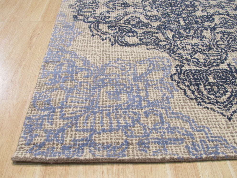 EORC Ivory Hand-Tufted Wool Bohemian Medallion Rug 7'9x9'9
