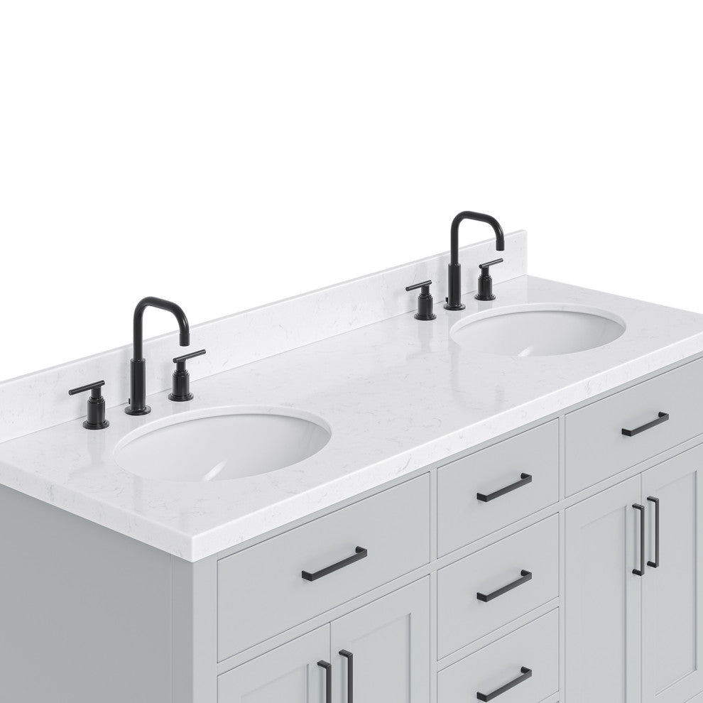 Ariel Hepburn 60"  Double Oval Sinks Vanity, Carrara Quartz