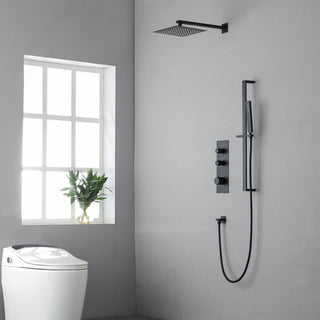 Thermostatic Rain Shower System with Hand Shower-Includes Rough-in Valve, Matte Black